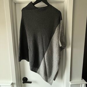 Asymmetrical Wool & Cashmere Poncho | Grey | One Size
